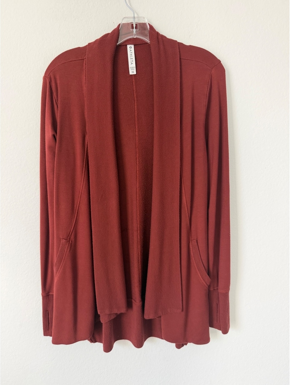 Athleta Rust Brown Long Sleeve Open Front Stretch Cardigan Sweater Size XS